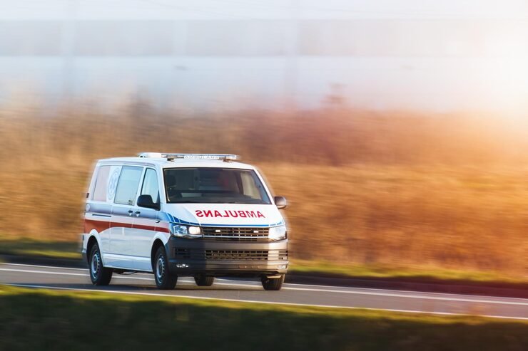 ambulance races down highway responding emergency call 782515 24969
