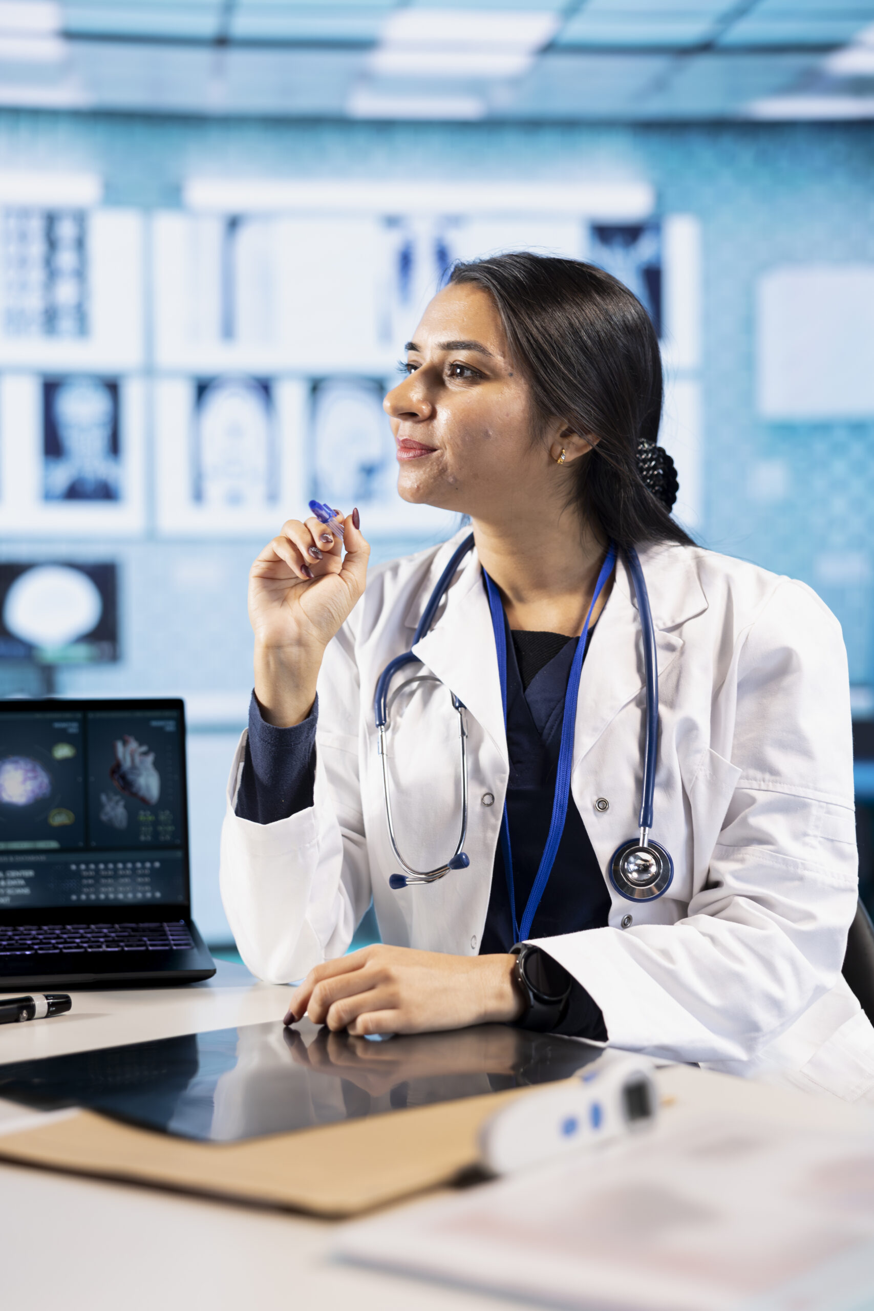 physician meeting with a patient to discuss medical test results in a cabinet