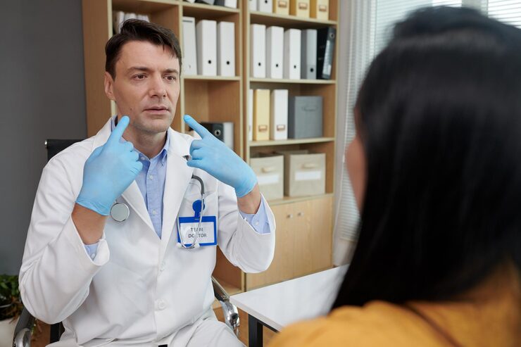 plastic surgeon explaining patient how treatment can help reduce smile lines 274689 44718